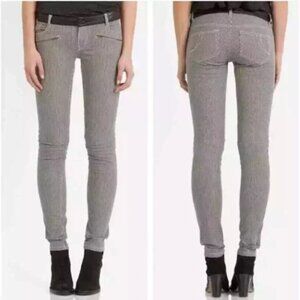 Maje Black White Pinstripe Skinny Jeans Women 36 US 4  Faux Leather Waistband